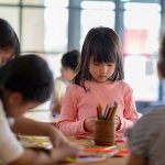 Young group of students in an arts and crafts class