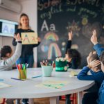 Preschool kids learning letters