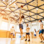 Female Basketball Team Playing in Japanese High School